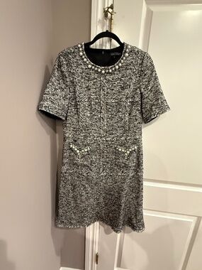 Terri Jon short sleeve black/white tweed dress